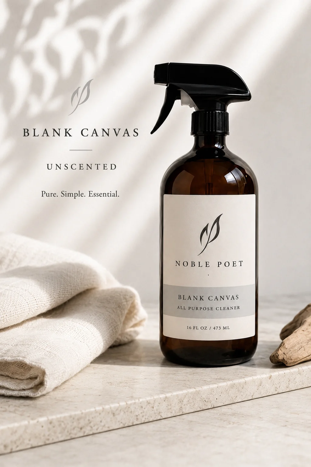 Noble Poet Blank Canvas Unscented All Purpose Cleaner in an amber glass bottle